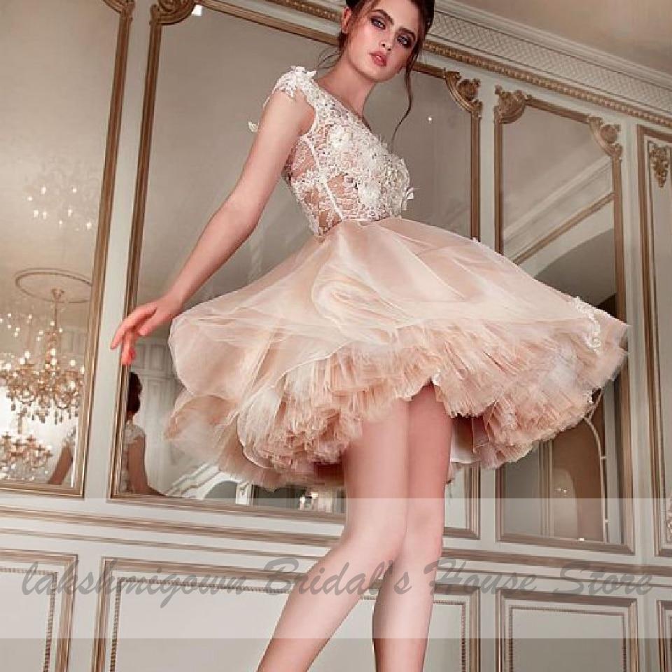 Chic Champagne Short Wedding Dress Sexy ...